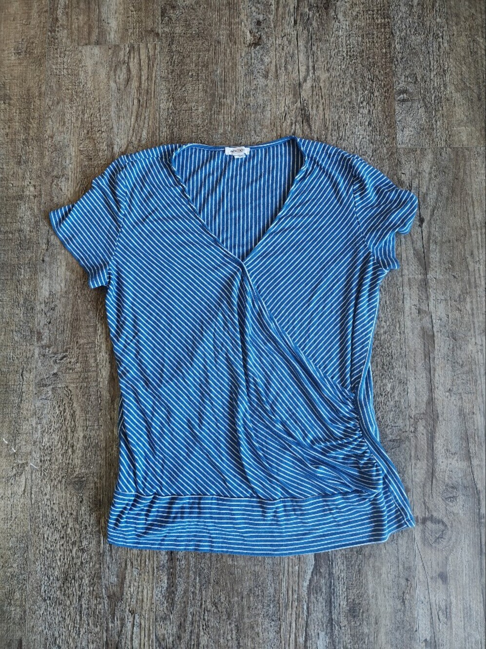 Westport Blue and White Striped V-Neck Short Sleeve Top
